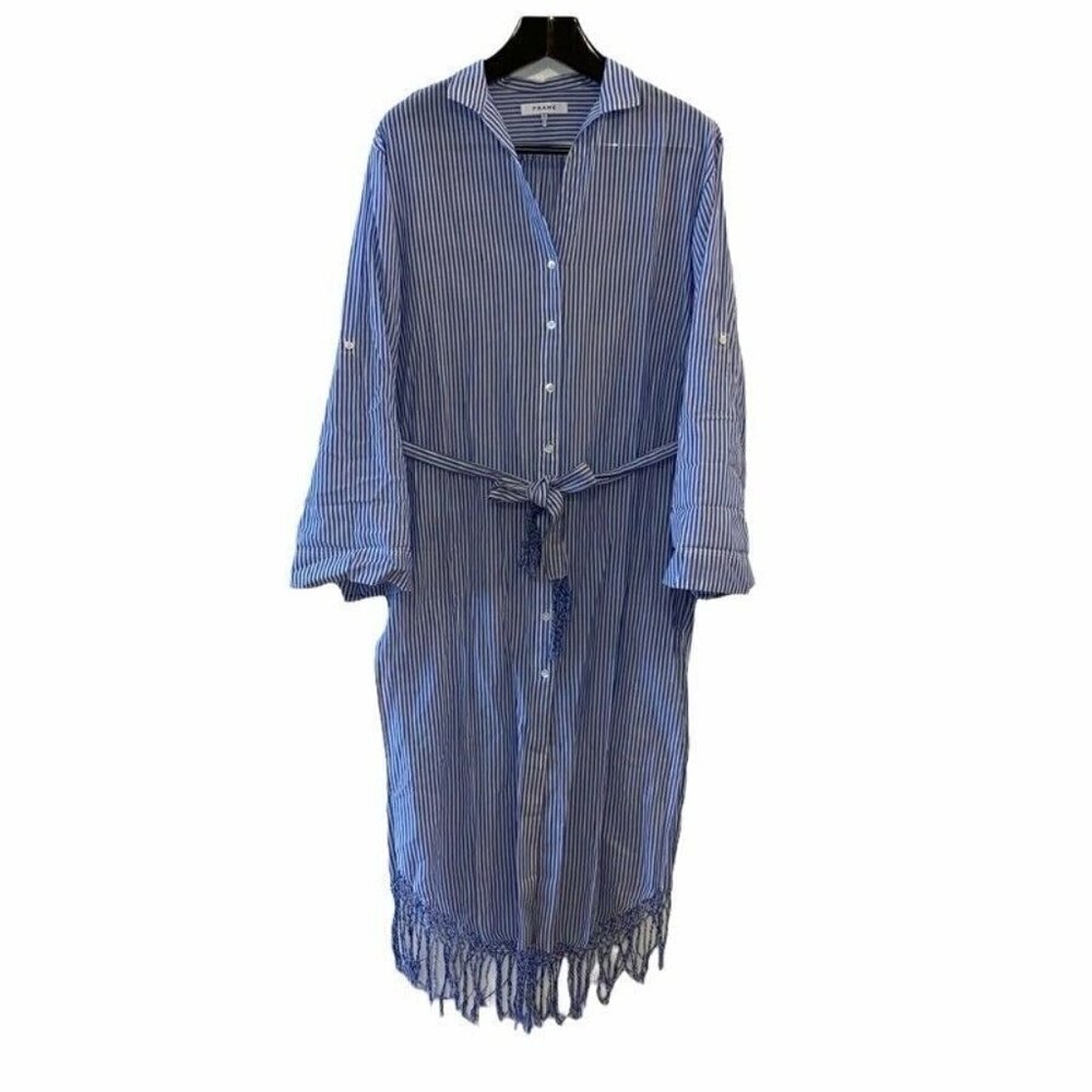 FRAME Long Caftan Dress Blue White Stripe XS / S